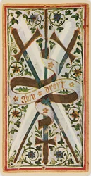 Die Drei der Schwerter, Faksimile einer Tarotkarte aus dem 